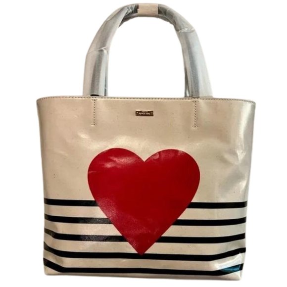 KATE SPADE NEW YORK Yours Truly Heart Stripe Hallie Medium Tote - Love L… - Picture 1 of 14